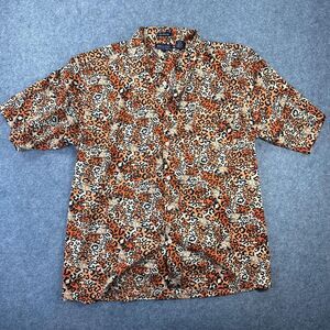 Bellini Shirt Mens Large Orange Cat Animal Print Short Sleeve Button Up Casual